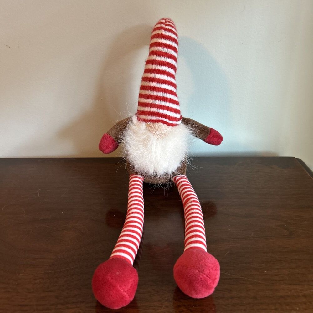 Paw Pals Holiday Christmas Gnome Squeaky Dog Toy Striped 15"